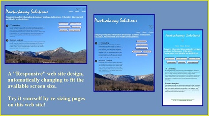 Sequence of images showing how a responsive web page changes based on the available screen size.
